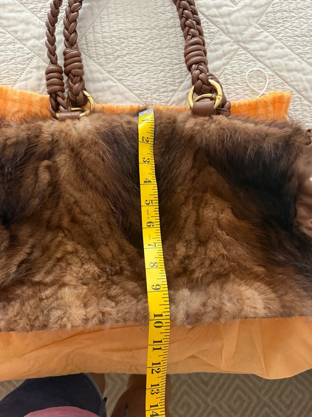 Paolo Masi Mink Fur Leather Braided Handle Tote Bag New With Tags 8