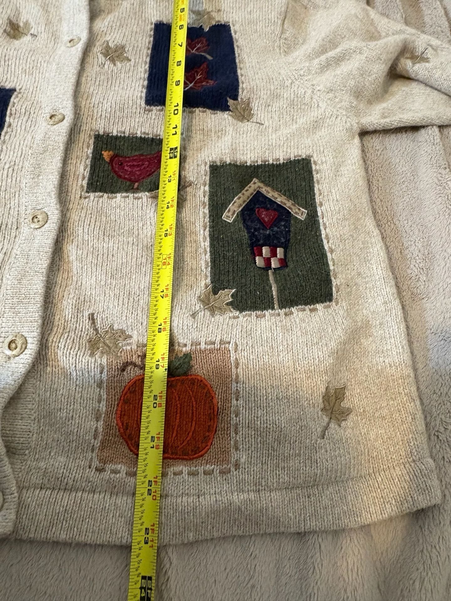 Croft & Barrow Fall Autumn Patchwork Cardigan Sweater Size L 7
