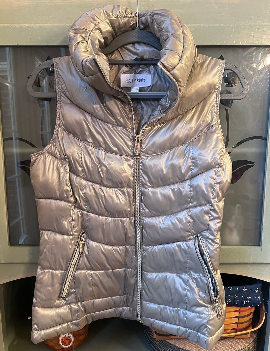 Calvin Klein Puffer Vest Size XS Metallic Gold Full Zip 3