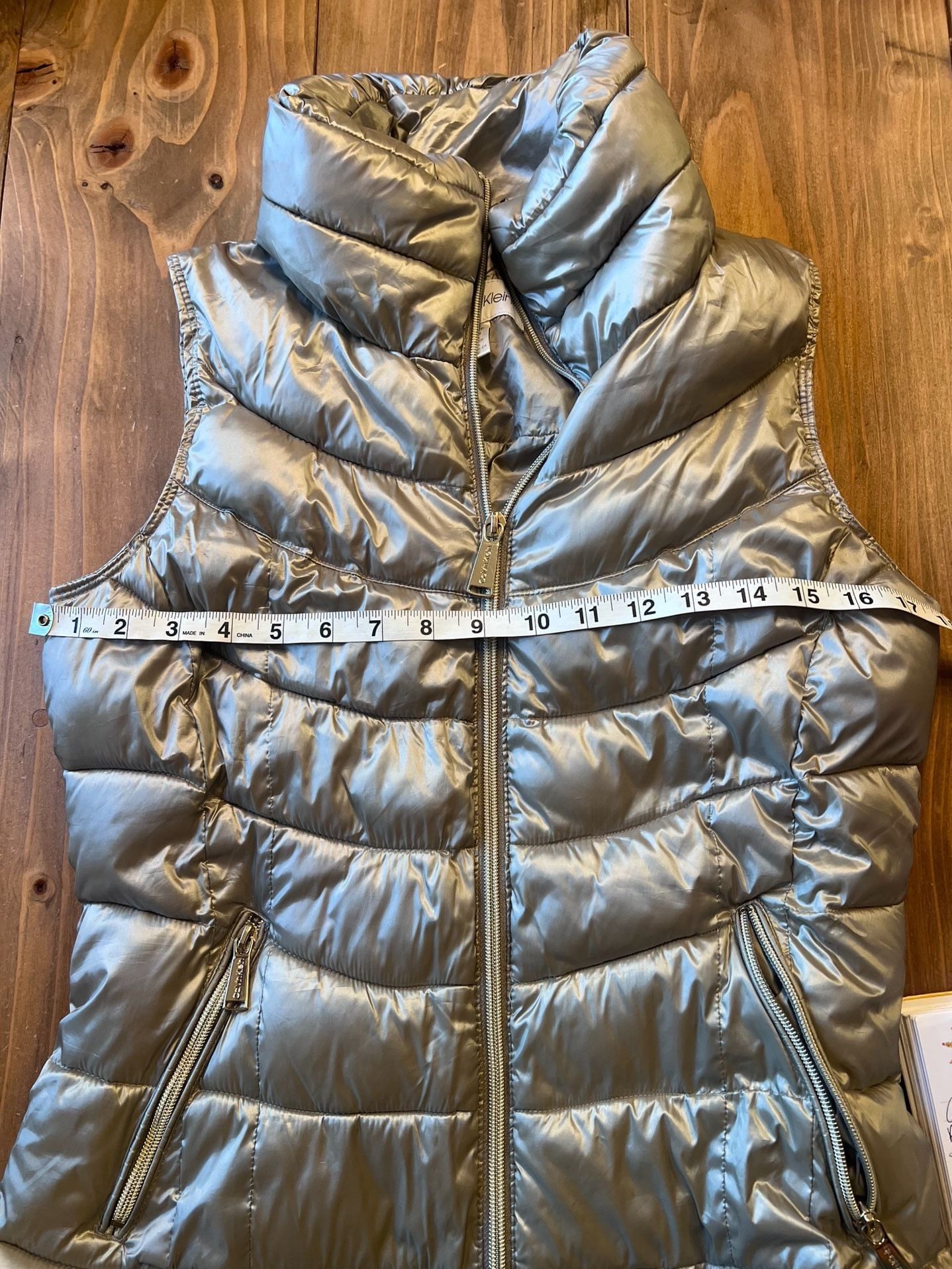 Calvin Klein Puffer Vest Size XS Metallic Gold Full Zip 7