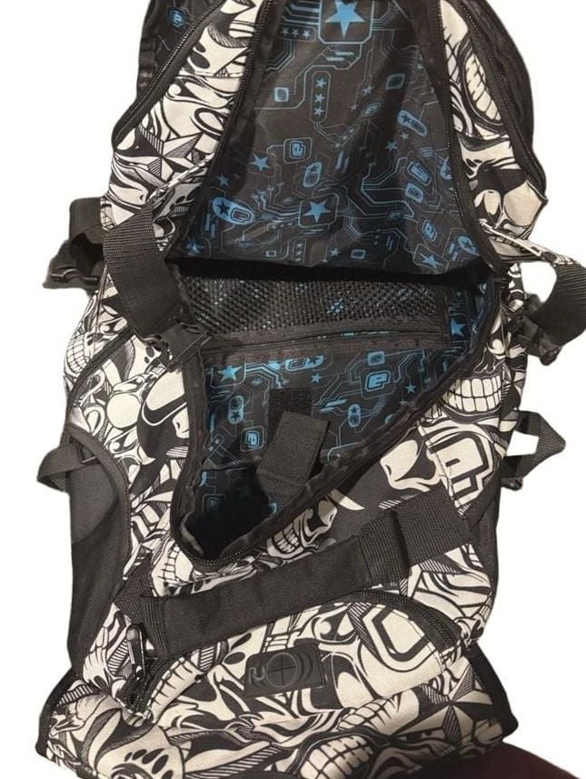 ECRU Vintage Black And White Graffiti Skull Multi Compartment Backpack 7