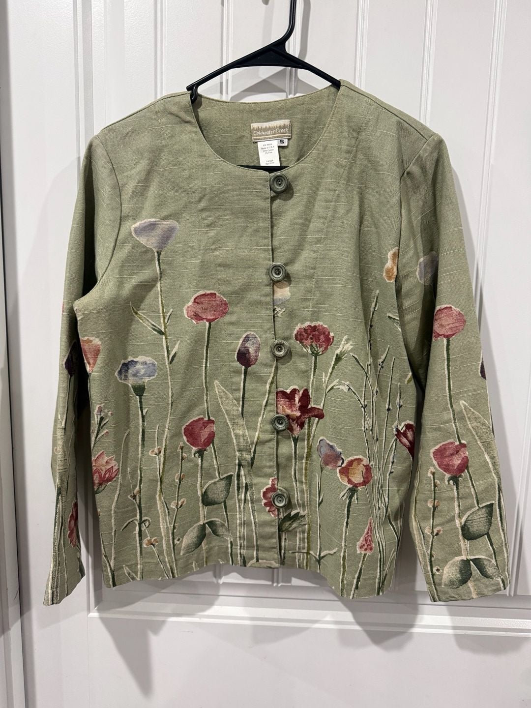 Sage Green Floral Cotton Flax Jacket Small Cottagecore Boho Made in USA 3