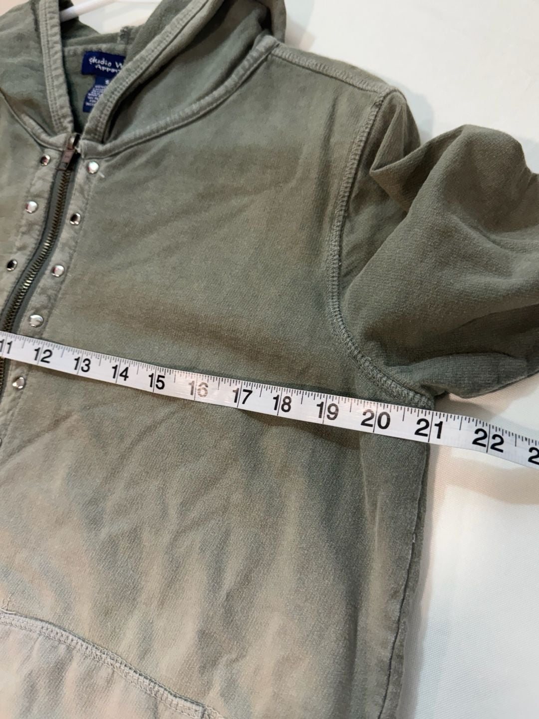 Olive Green Ombre Studded Zip Up Hoodie Boho Grunge Y2K Streetwear Size S 5