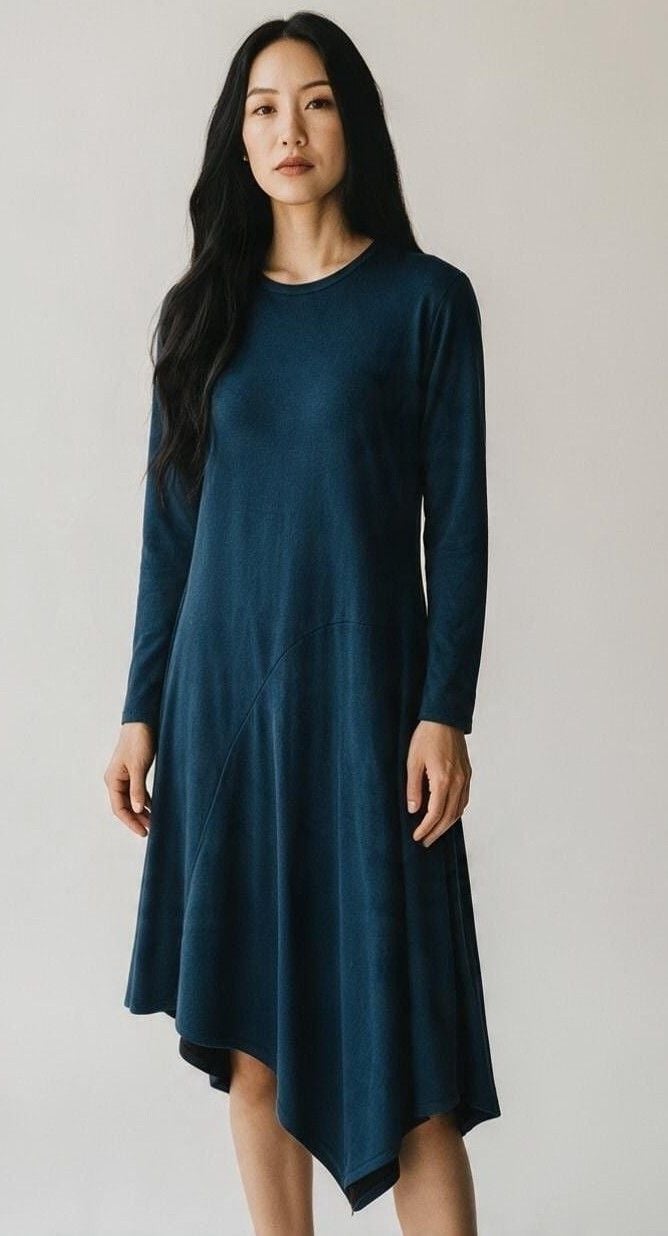 Zara Long Sleeve Asymmetrical Dress Size S Blue Polyester 2