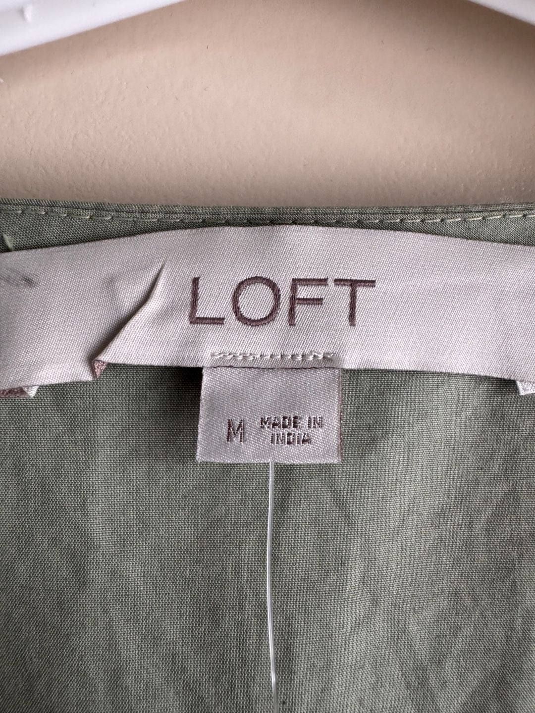 LOFT Puff Sleeve Tie Front Dress Size M Green Cotton 5