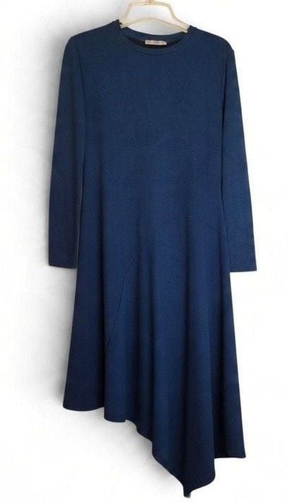 Zara Long Sleeve Asymmetrical Dress Size S Blue Polyester 3