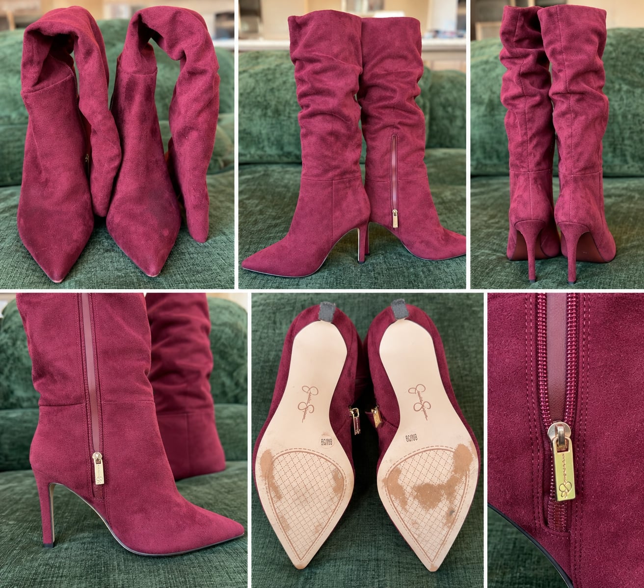 Jessica Simpson Slouch Boots Size 8M Burgundy Suede Stiletto 2