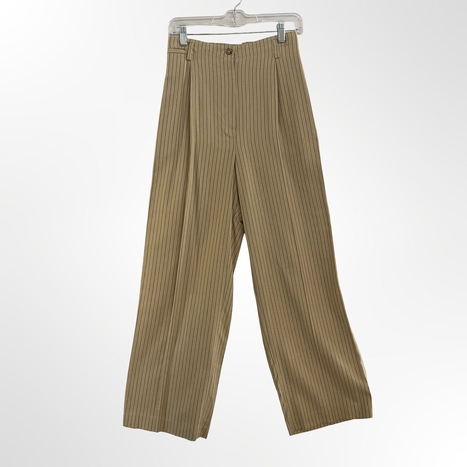 Pinstripe Pleated Wide Leg Pants Tan Black 3