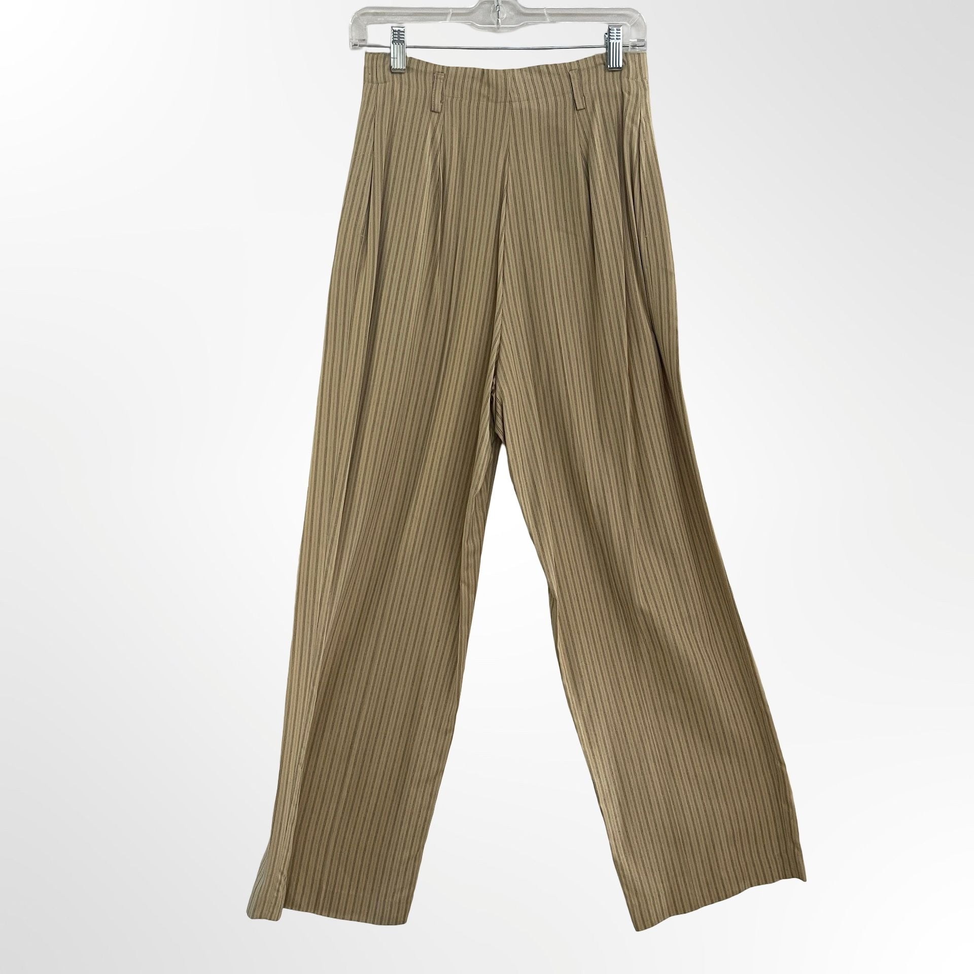 Pinstripe Pleated Wide Leg Pants Tan Black 4