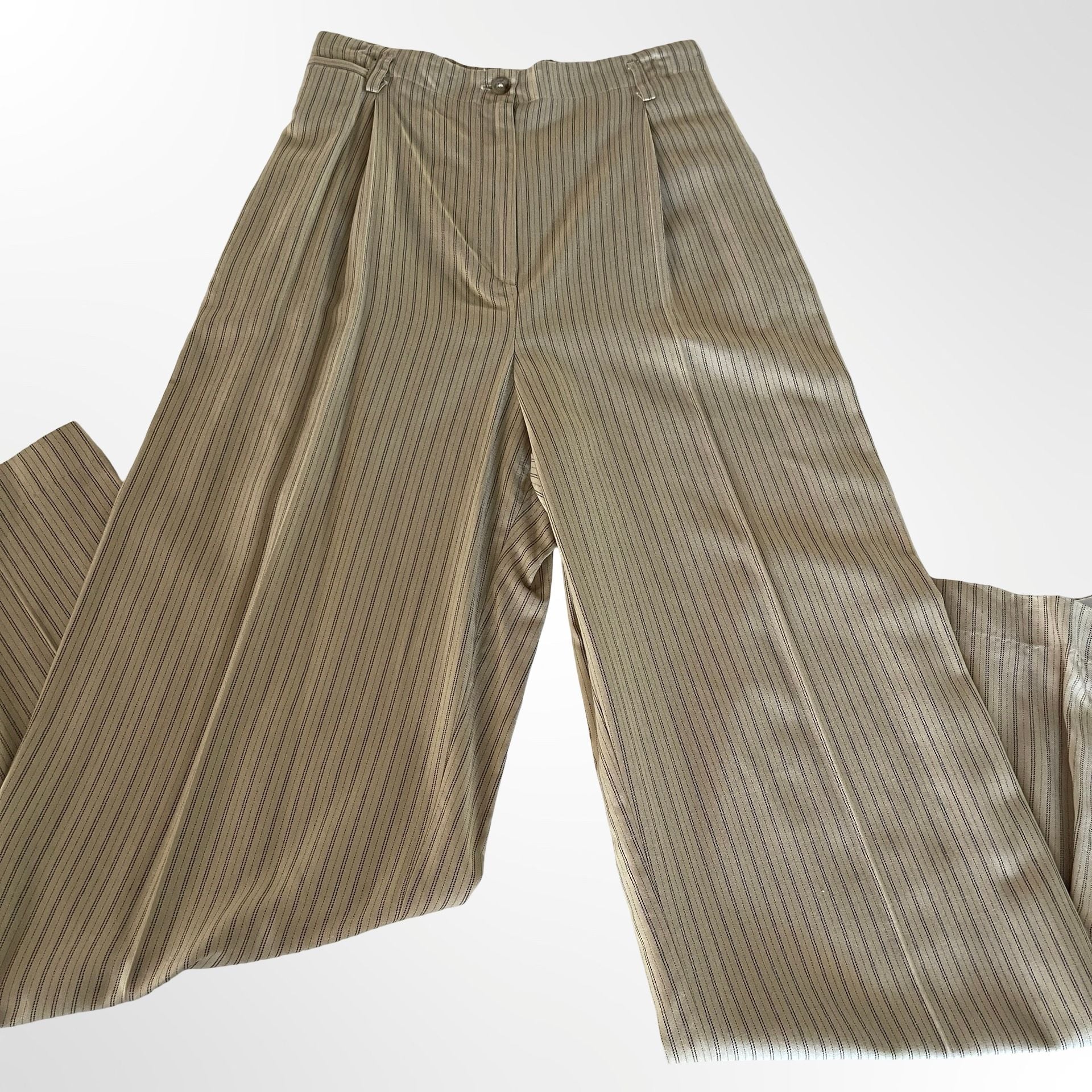 Pinstripe Pleated Wide Leg Pants Tan Black 5