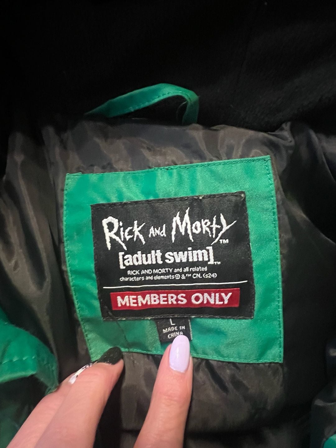 Members Only Rick And Morty Color Block Green and Blue Puffer Jacket Large 11