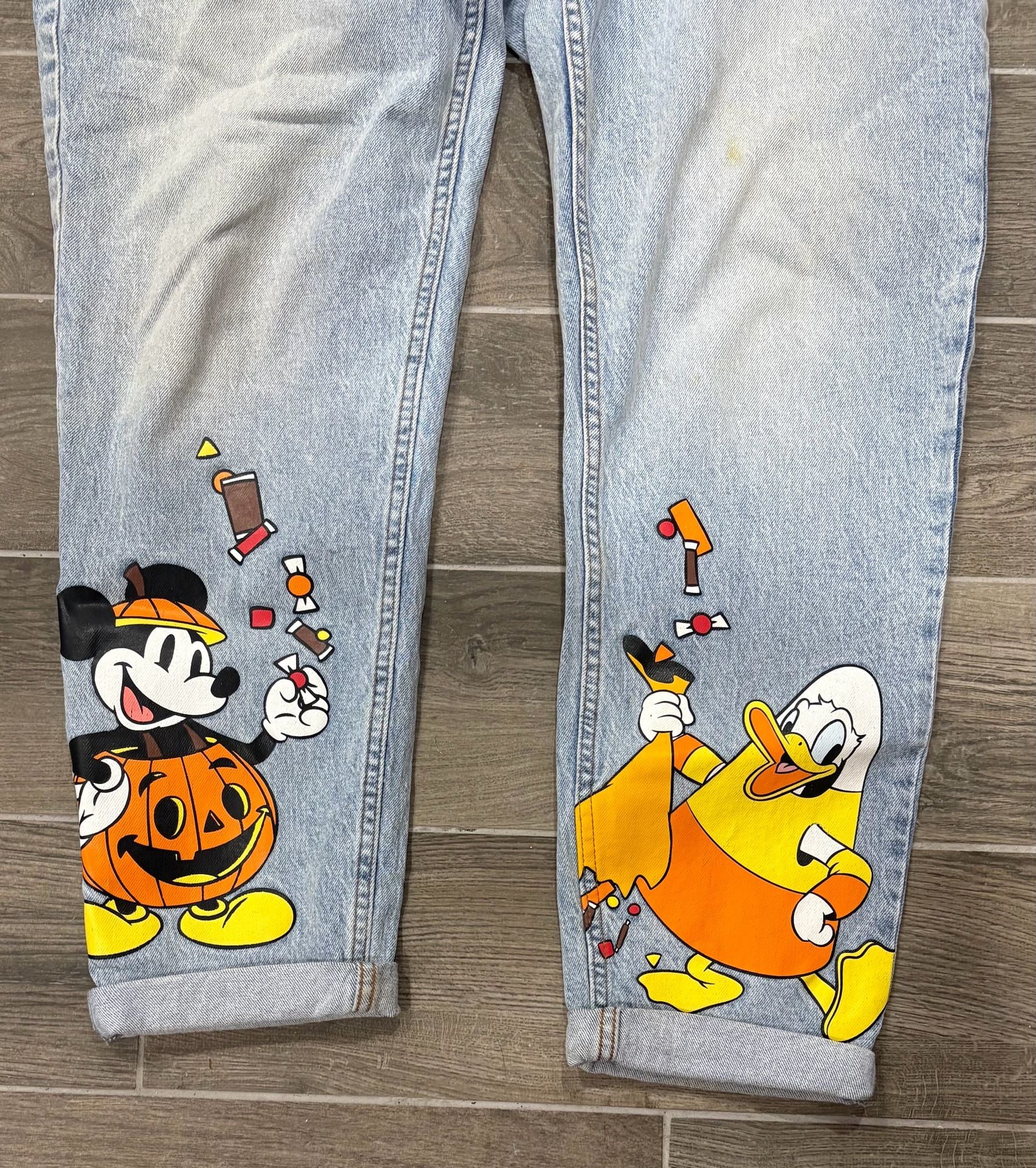 Disney Parks Mickey & Donald Halloween Denim Jeans Light Wash Size XL 2