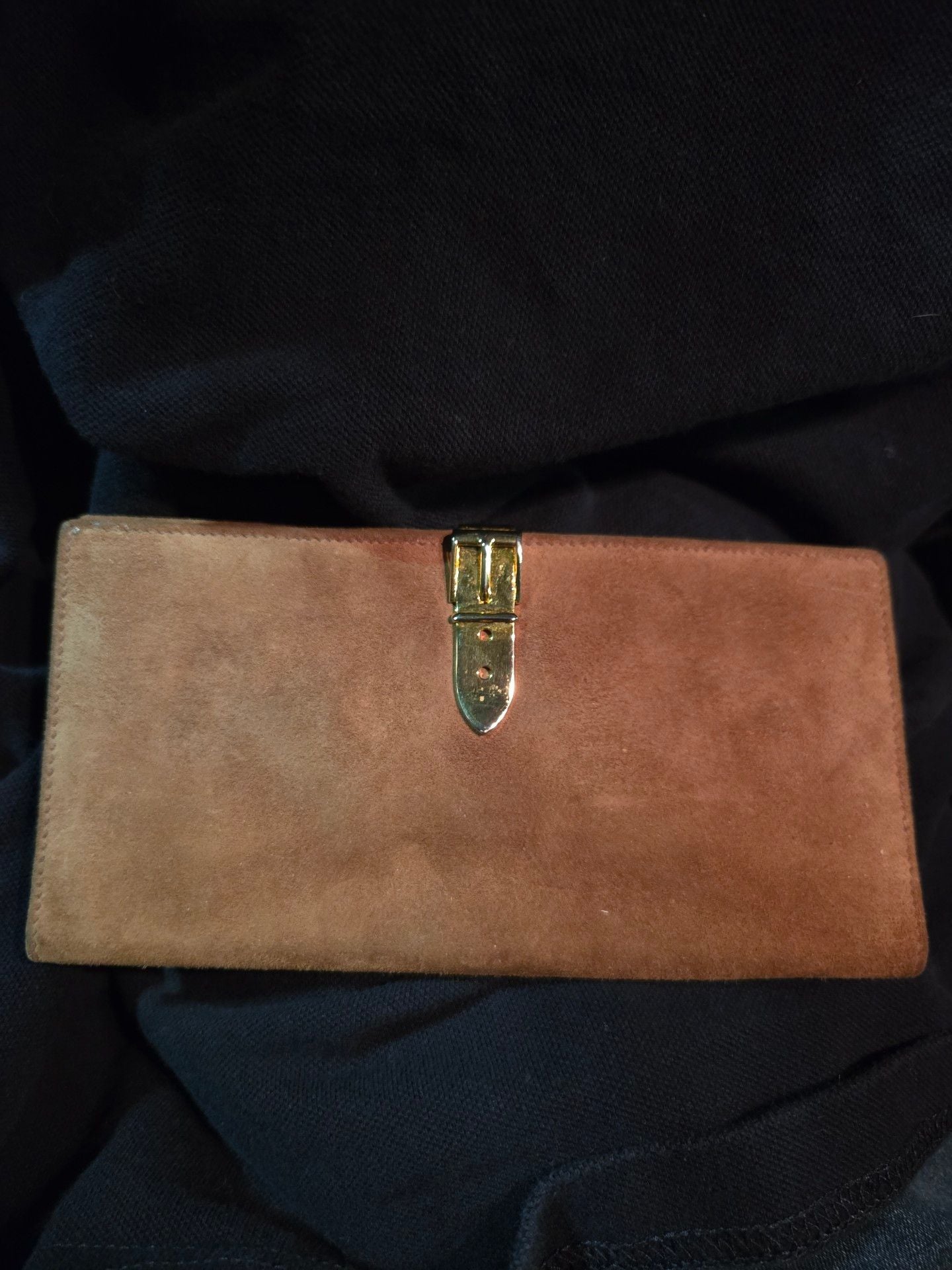 Vintage Gucci Suede Long Wallet Brown Yellow Gold Hardware 2