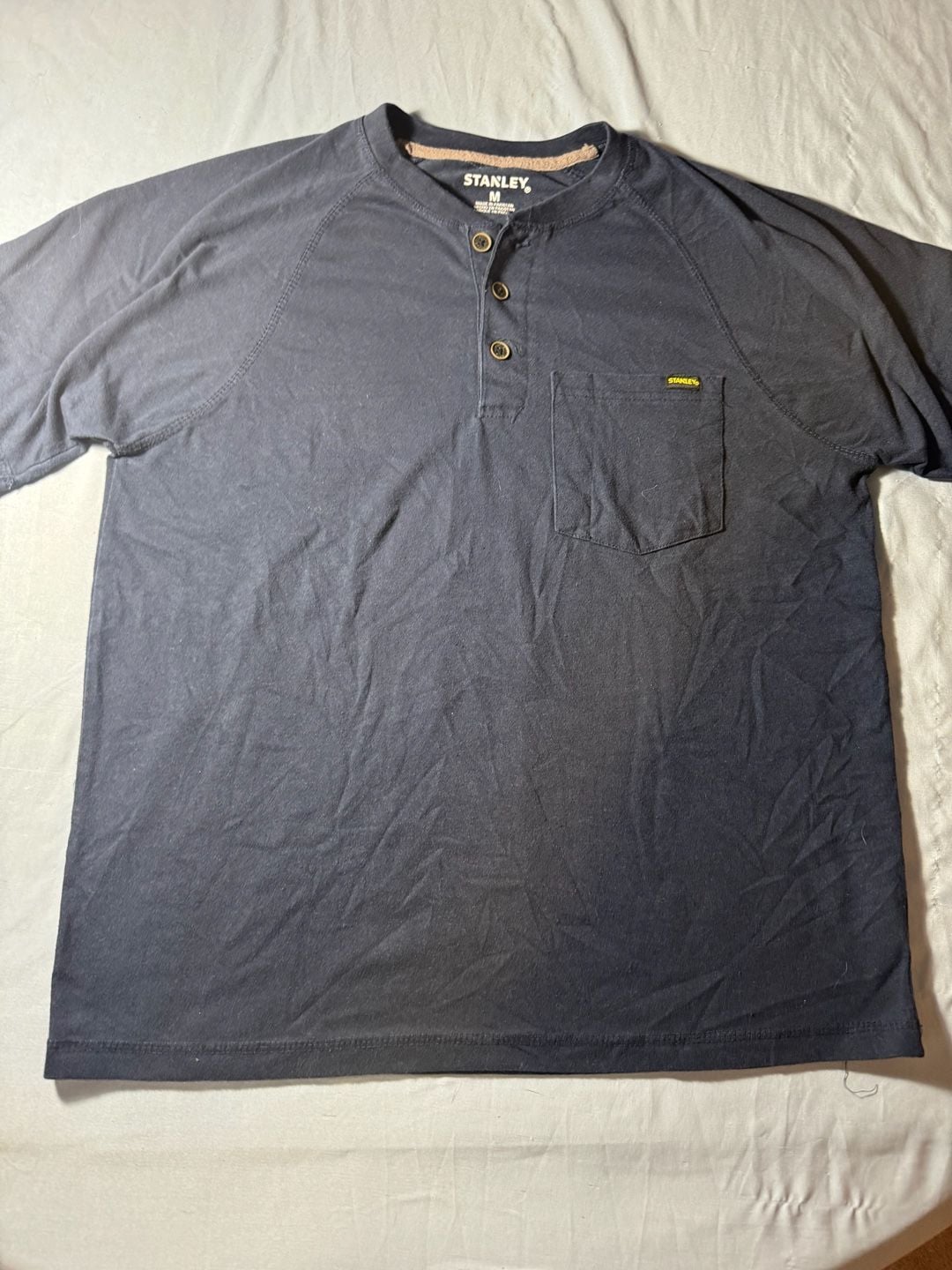 Stanley Henley Shirt Size M Black Short Sleeve Pocket 2