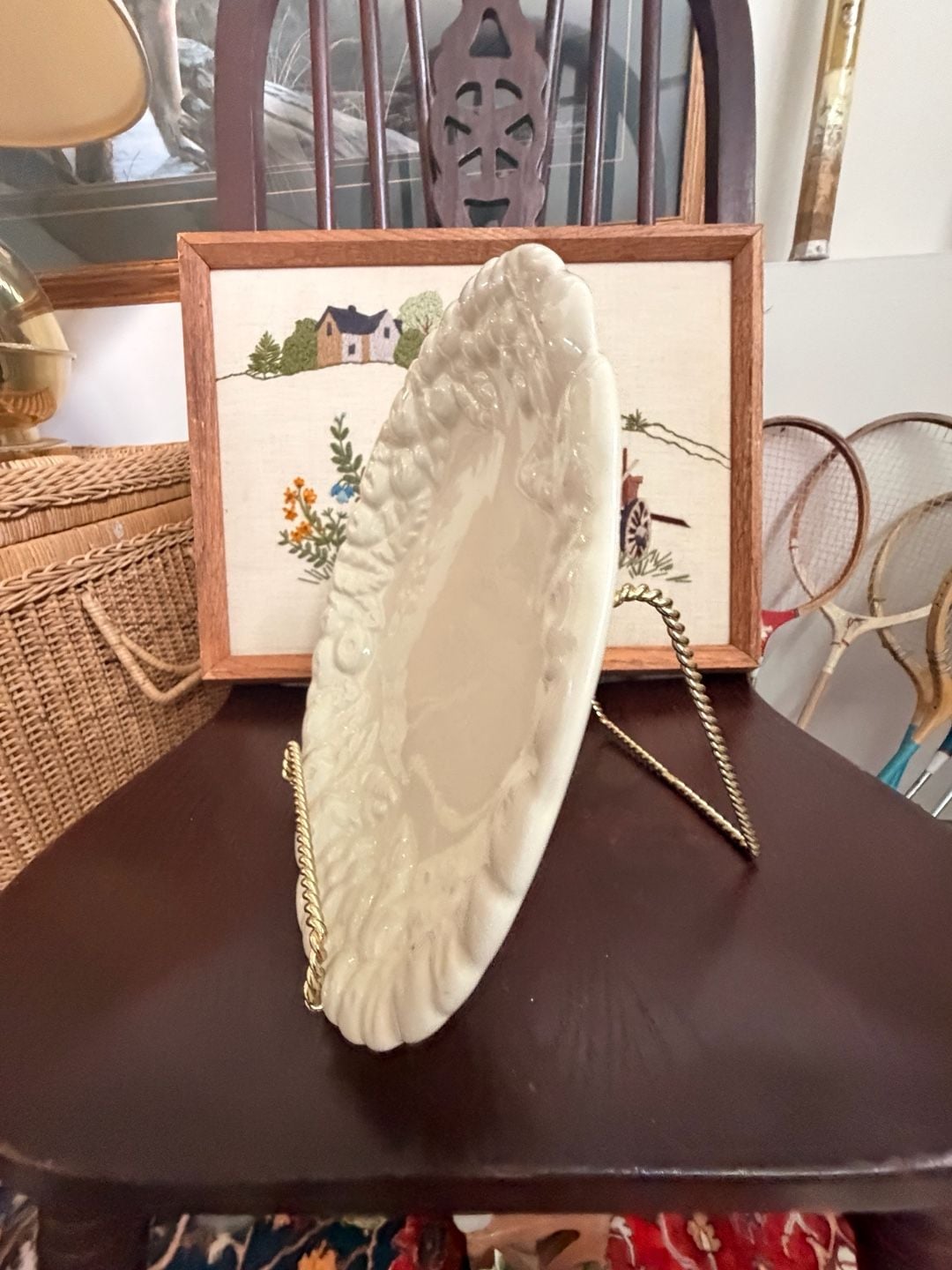 Vintage Claire Burke Ceramic Embossed Fruit & Leaves Decorative Plate Cream 4