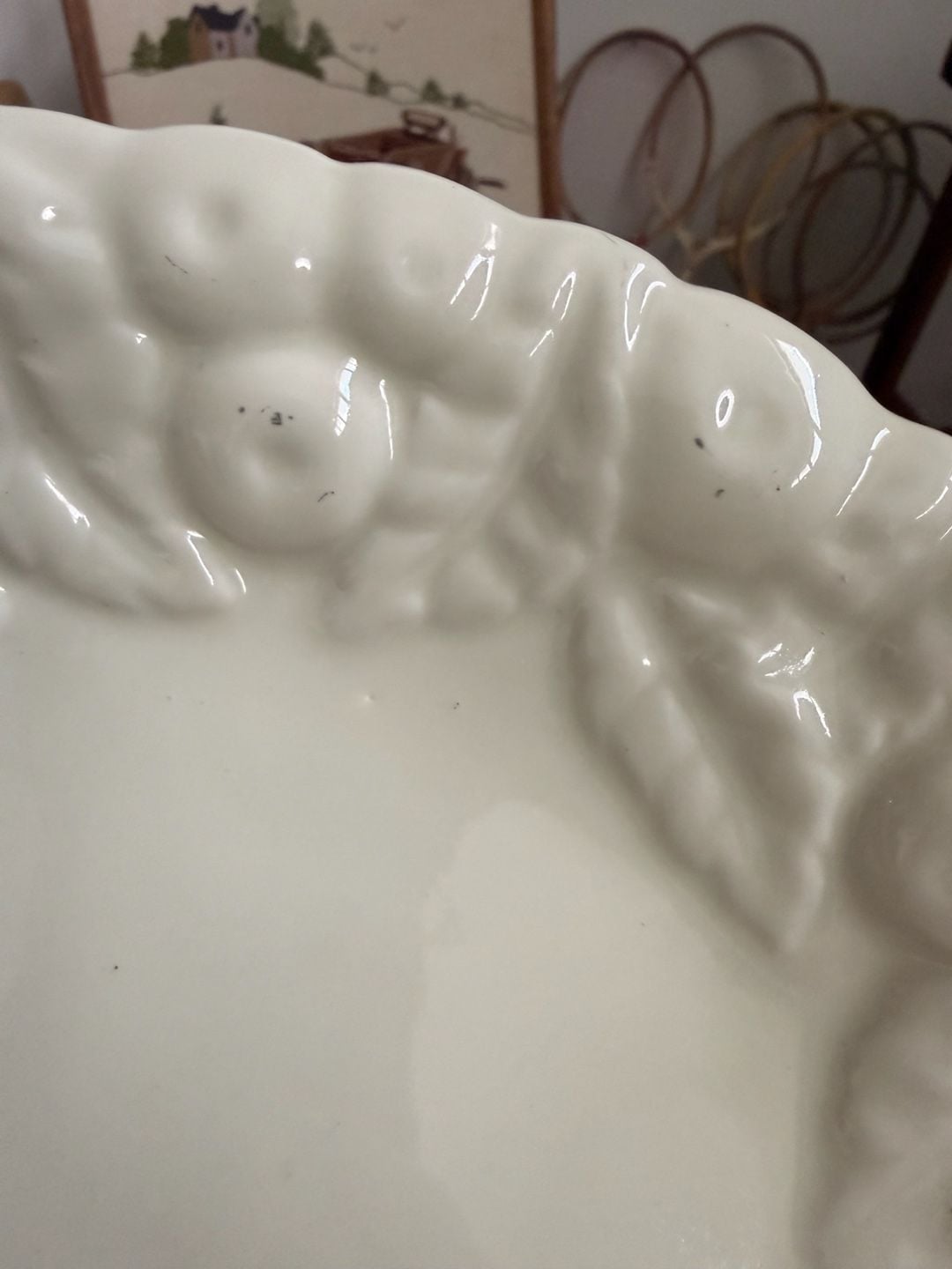Vintage Claire Burke Ceramic Embossed Fruit & Leaves Decorative Plate Cream 7