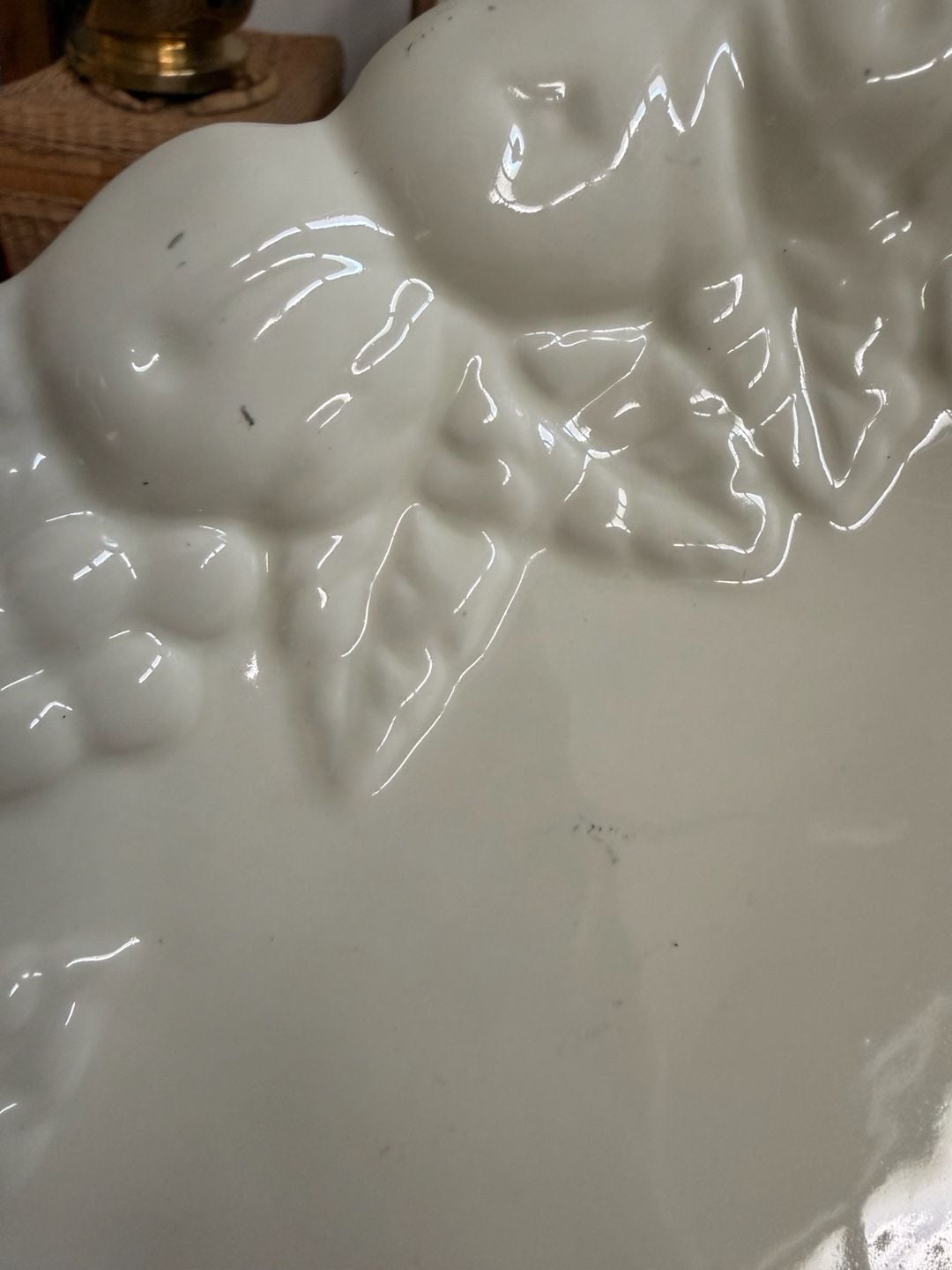 Vintage Claire Burke Ceramic Embossed Fruit & Leaves Decorative Plate Cream 8