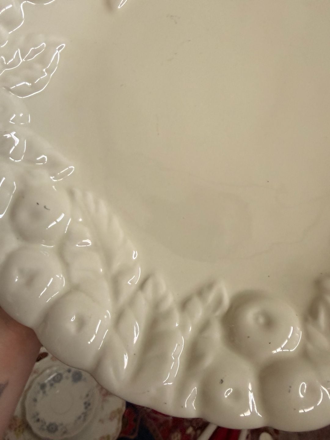 Vintage Claire Burke Ceramic Embossed Fruit & Leaves Decorative Plate Cream 9