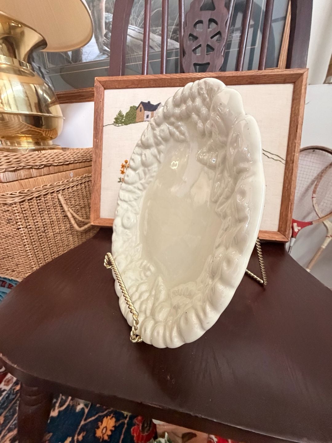 Vintage Claire Burke Ceramic Embossed Fruit & Leaves Decorative Plate Cream 10
