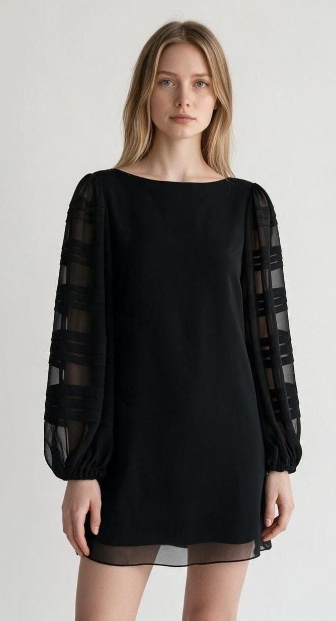 Donna Morgan Black Dress Size 4(S) Sheer Long Sleeve 2