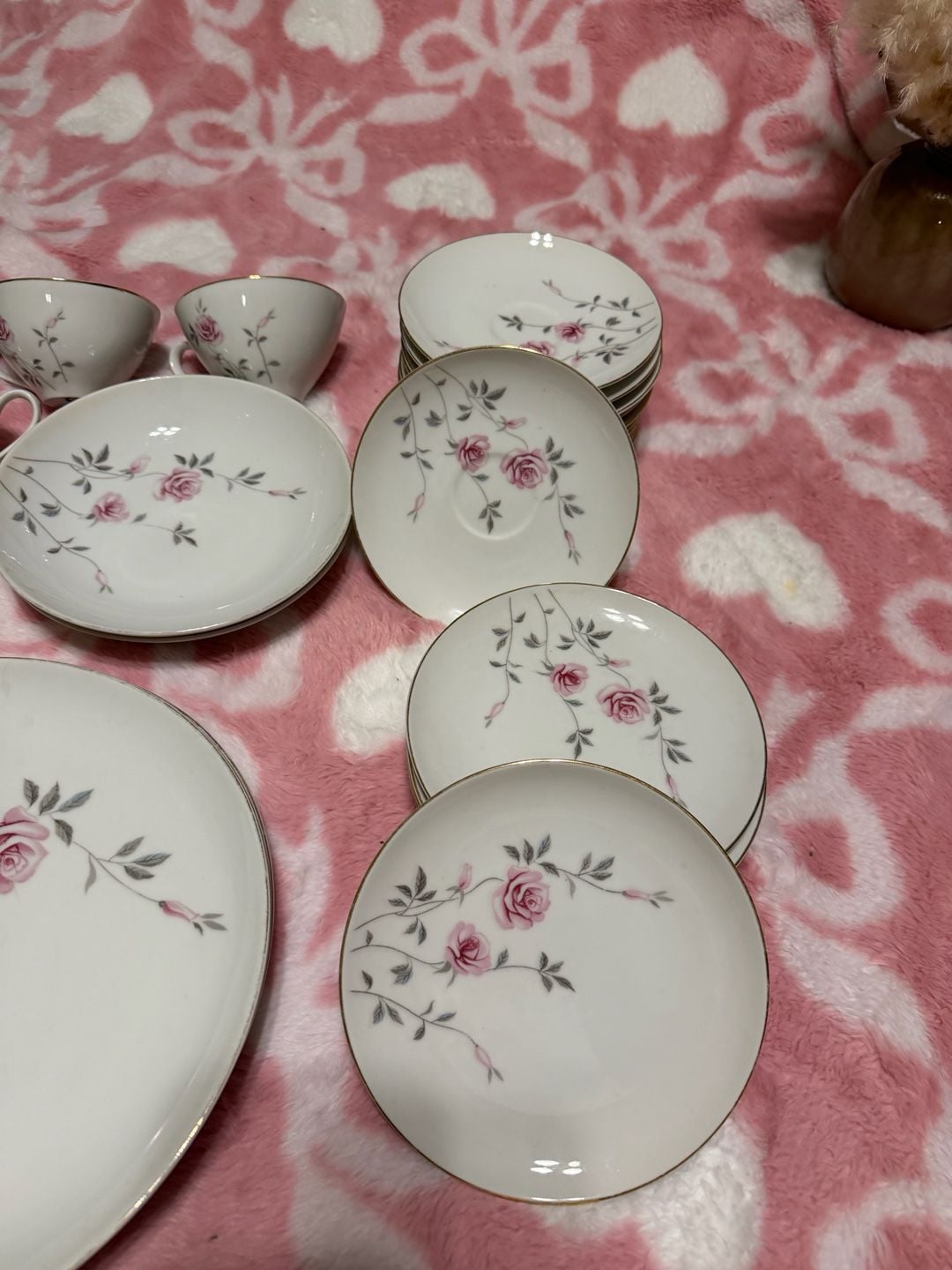 Vintage Crest Wood China Rose 927 Japan 29 Piece Dinnerware Set Floral Gold Trim 4