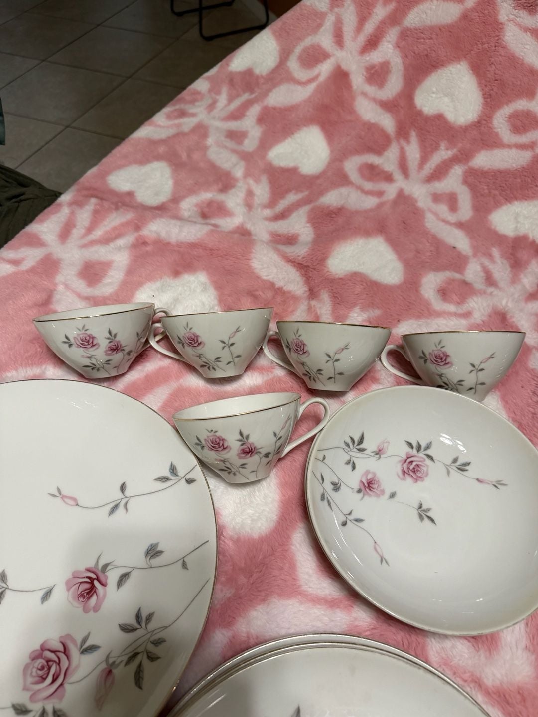Vintage Crest Wood China Rose 927 Japan 29 Piece Dinnerware Set Floral Gold Trim 5
