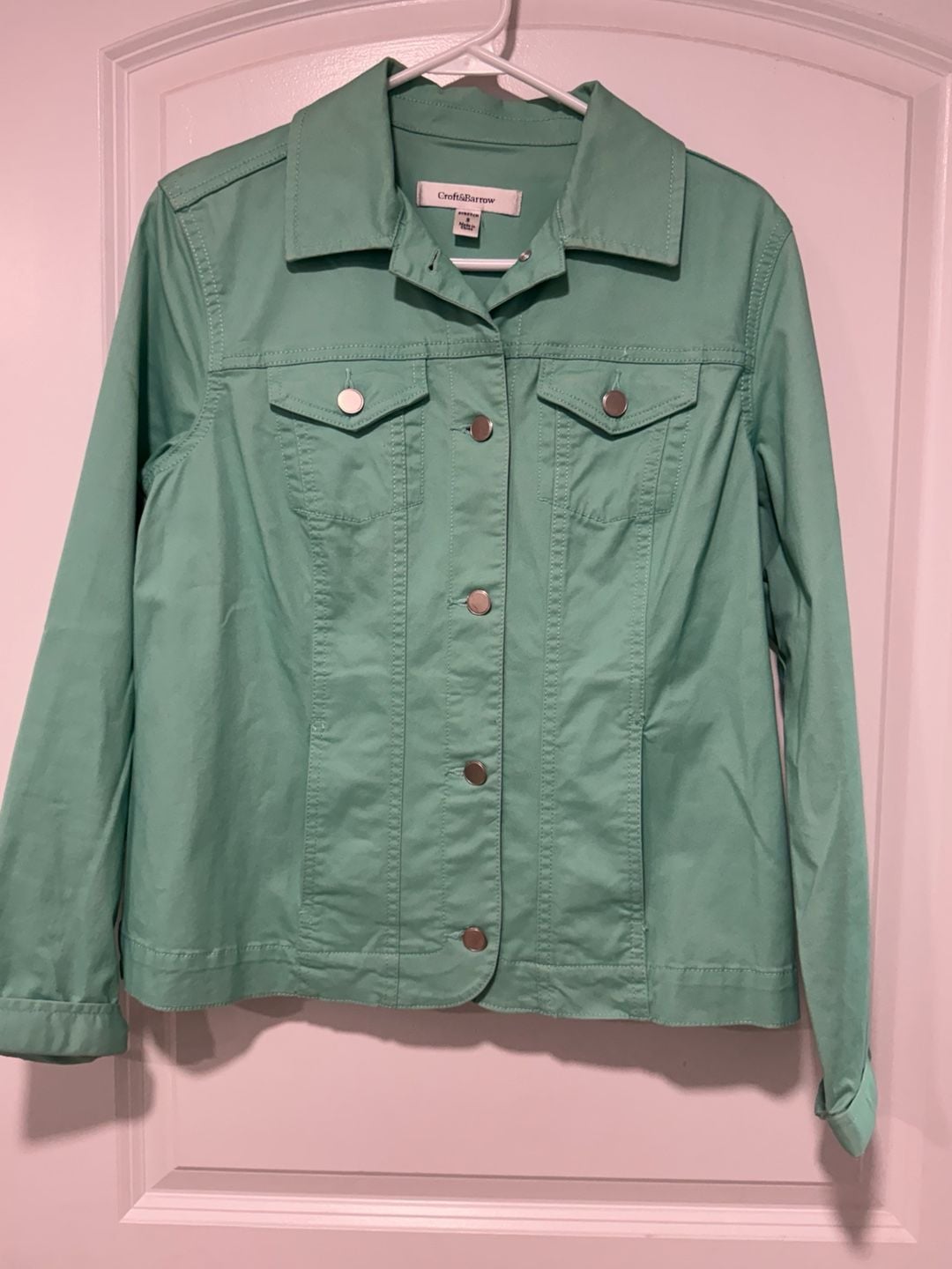 Mint Green Stretch Denim Jacket Button Front Coastal Preppy Casual Size S 2
