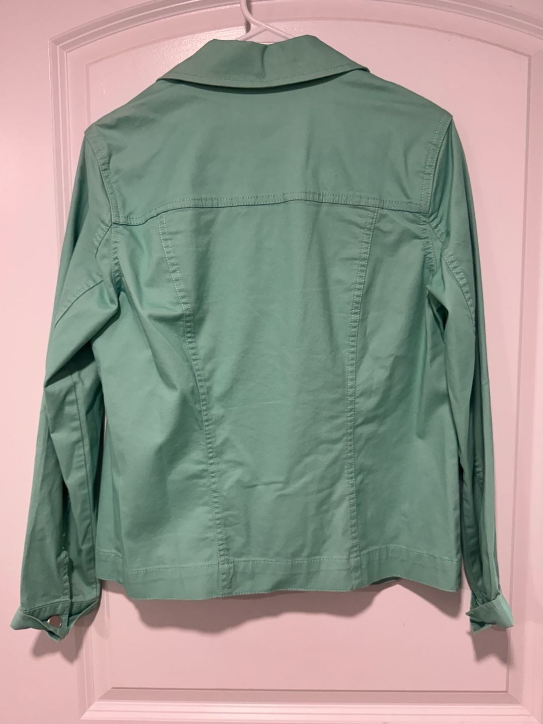 Mint Green Stretch Denim Jacket Button Front Coastal Preppy Casual Size S 3