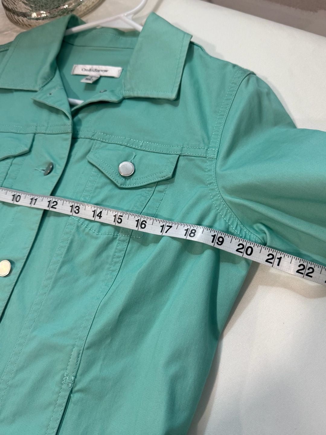 Mint Green Stretch Denim Jacket Button Front Coastal Preppy Casual Size S 5
