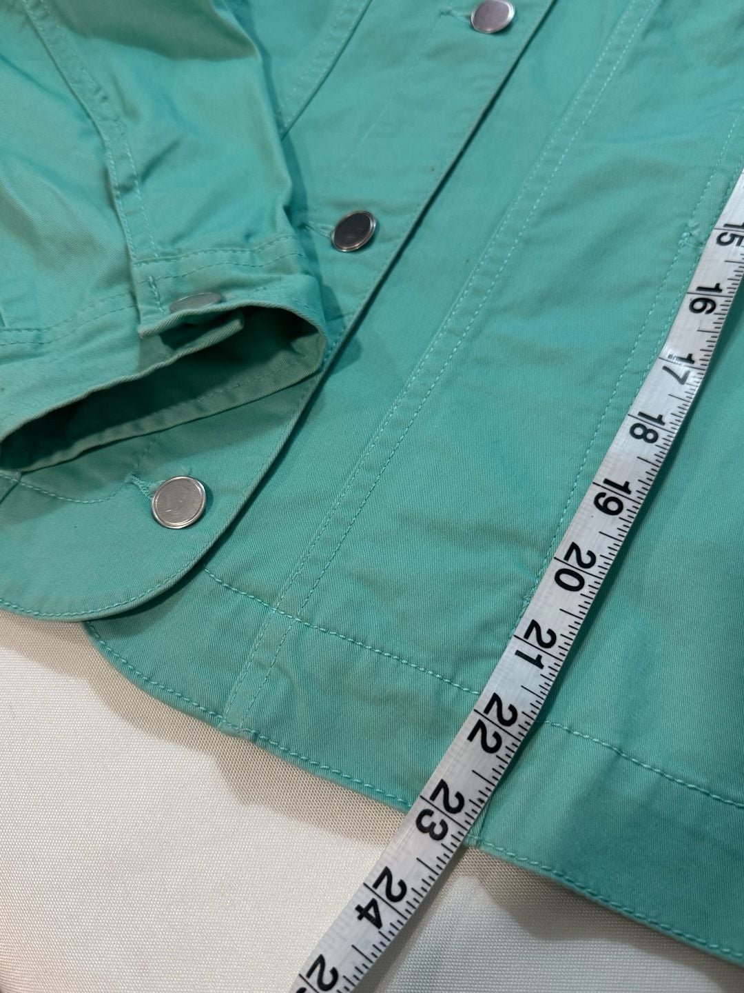 Mint Green Stretch Denim Jacket Button Front Coastal Preppy Casual Size S 6