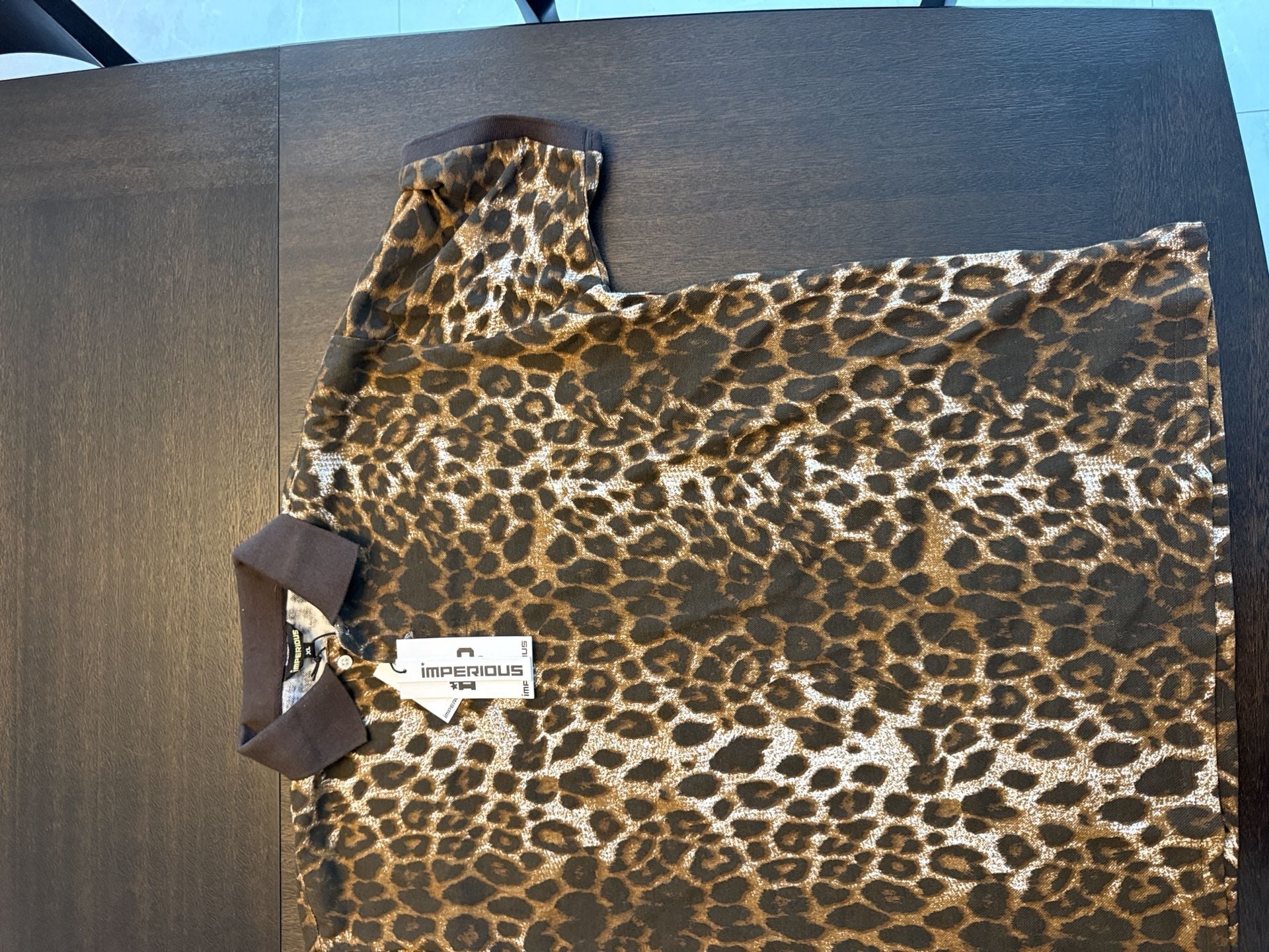Imperious Leopard Print Polo Shirt Size XL Brown Black Short Sleeve NWT 3