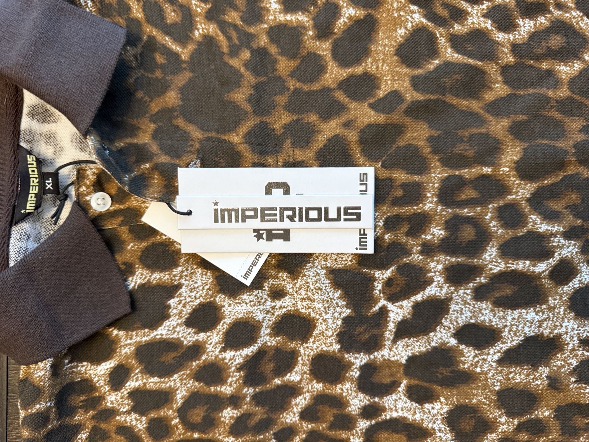 Imperious Leopard Print Polo Shirt Size XL Brown Black Short Sleeve NWT 4