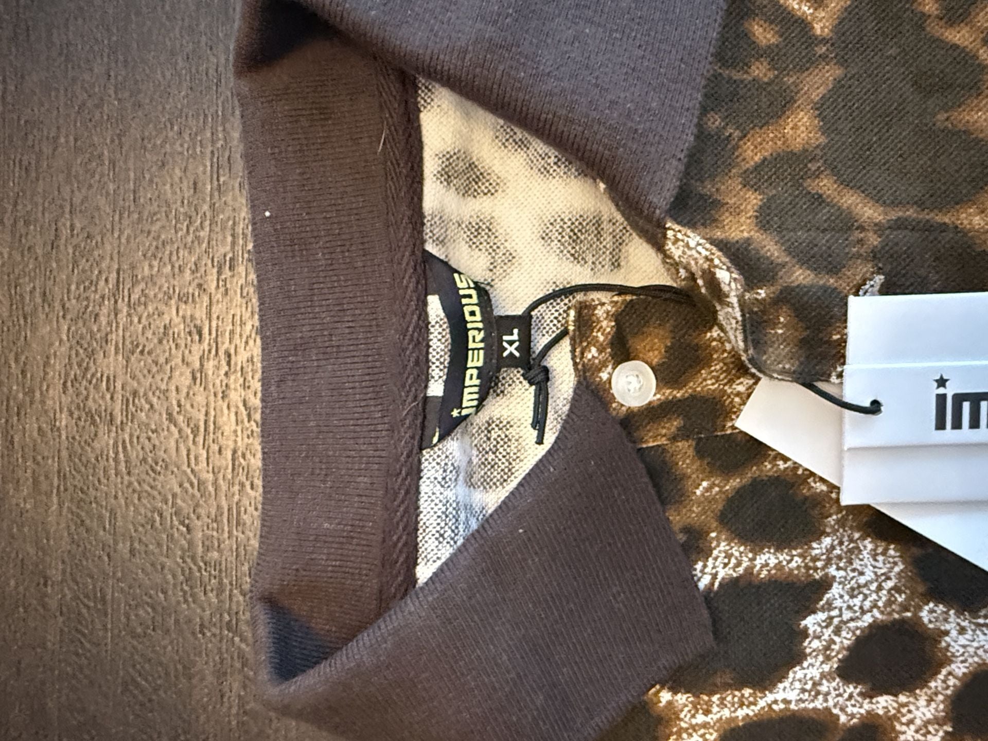 Imperious Leopard Print Polo Shirt Size XL Brown Black Short Sleeve NWT 5
