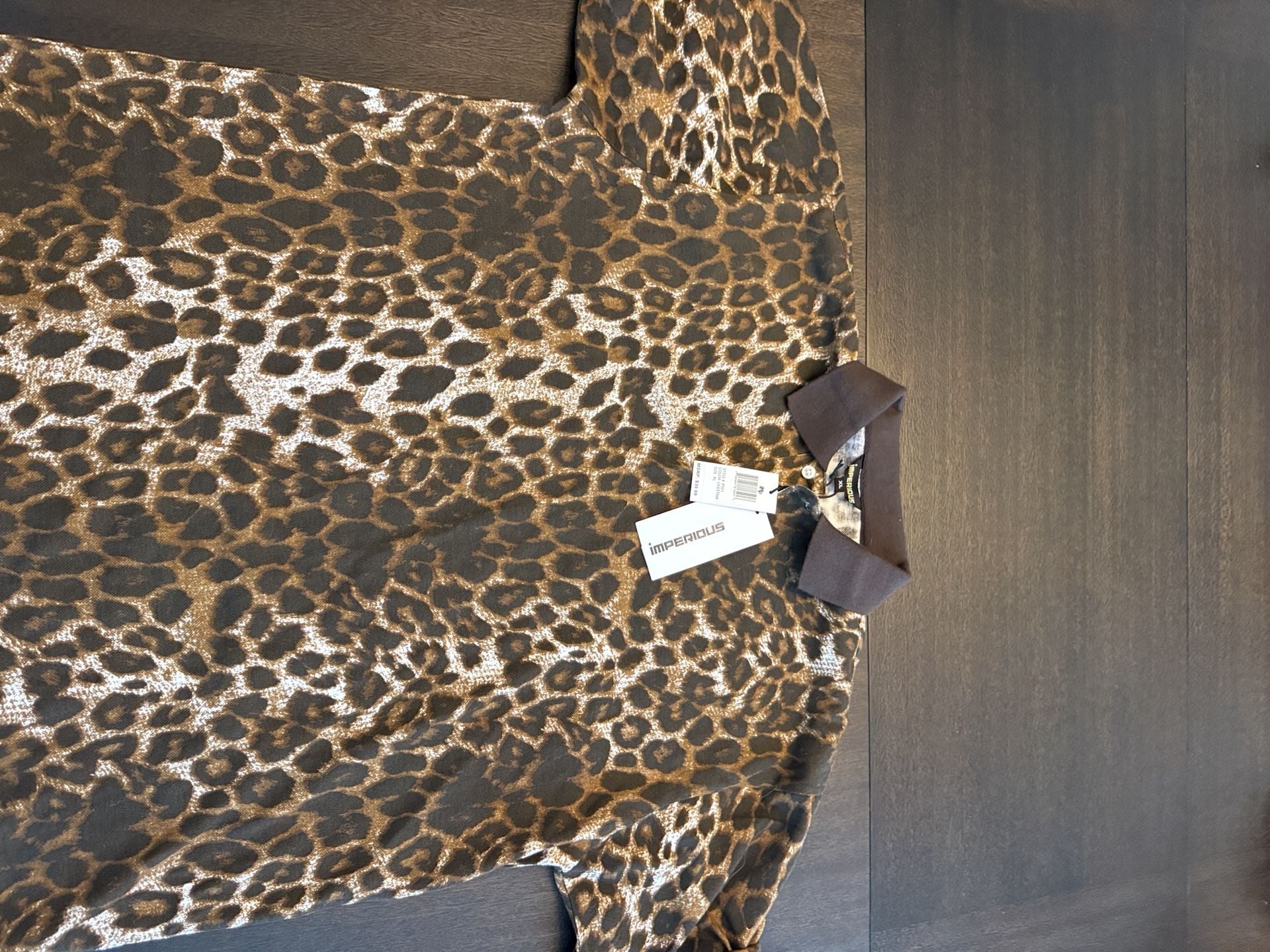 Imperious Leopard Print Polo Shirt Size XL Brown Black Short Sleeve NWT 8