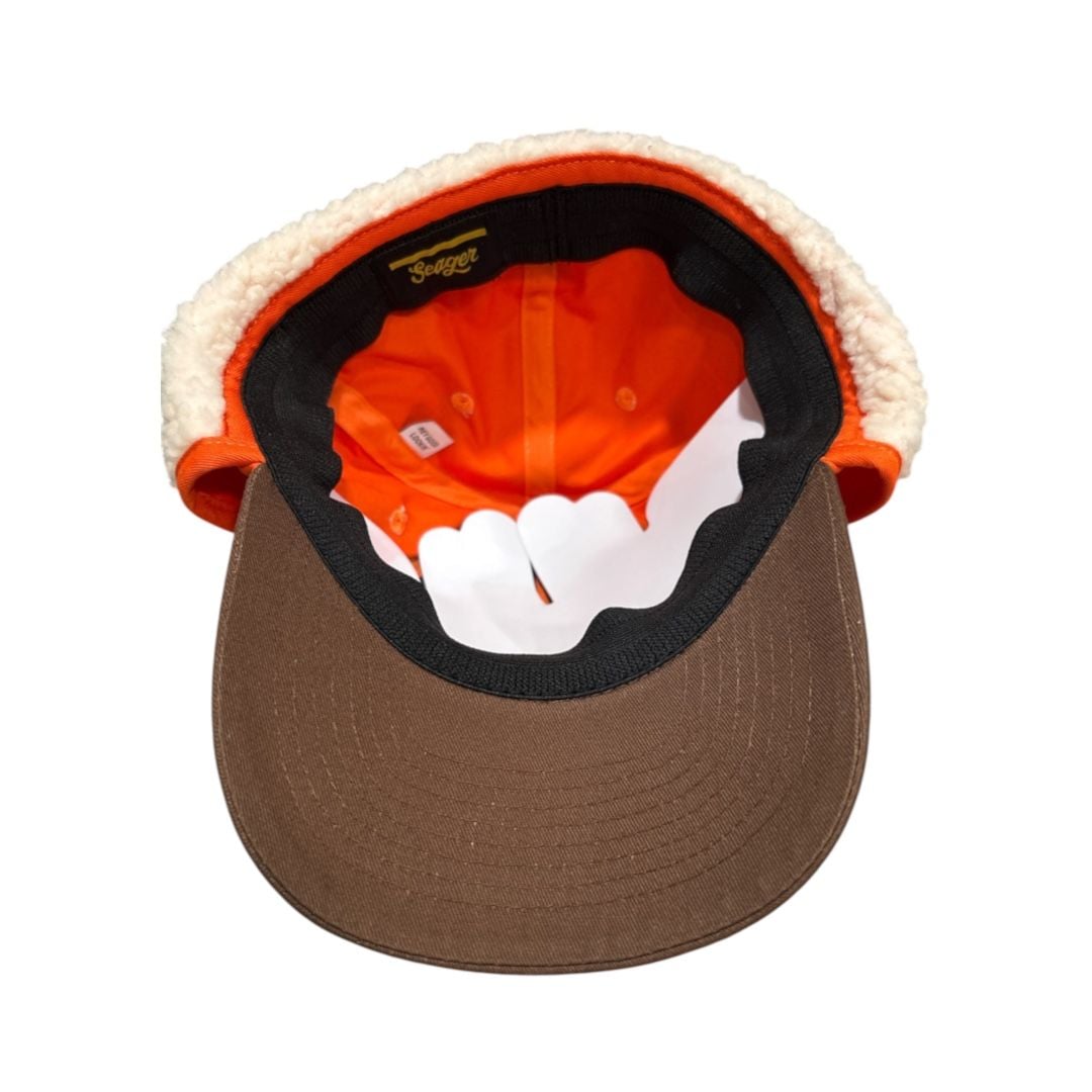 Seager Western Brand Ear Flap Hat Orange Brown Sherpa Lined Cap NWT 6