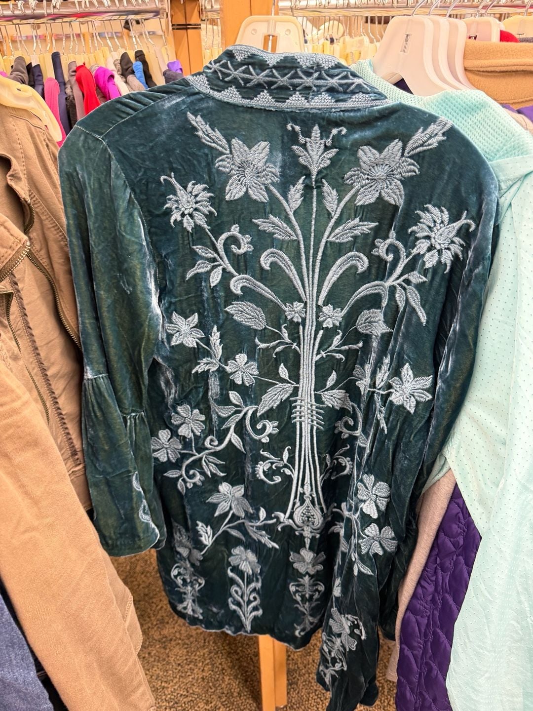 Johnny Was Velvet Embroidered Kimono Jacket Teal 3