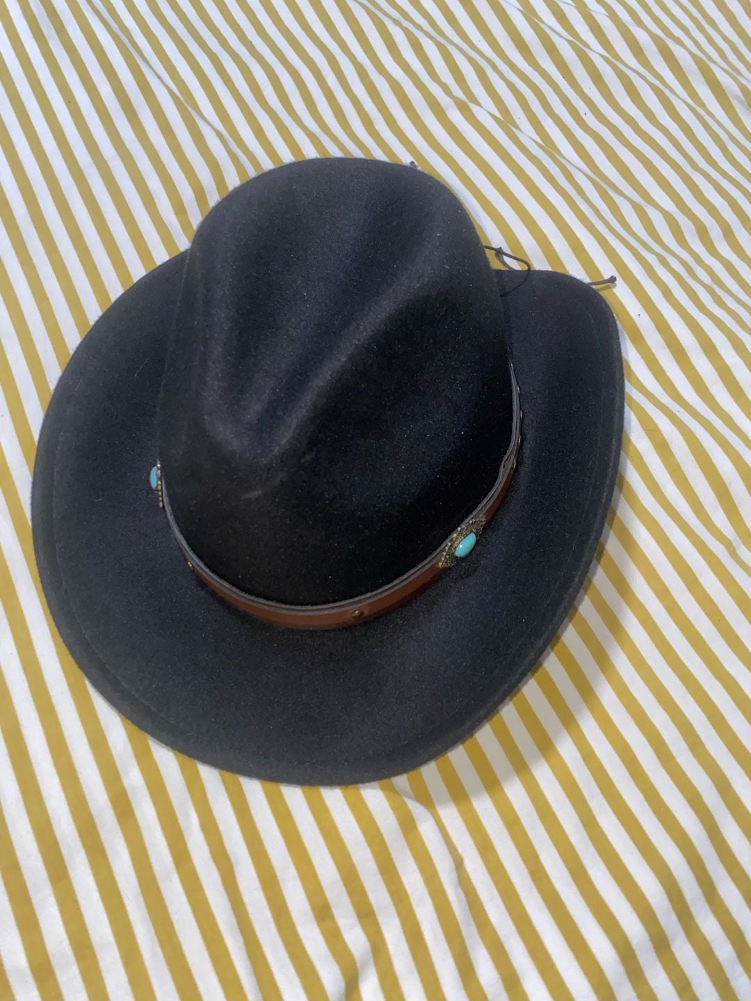 Black Western Fedora Cowboy Hat with Turquoise Concho Band 2