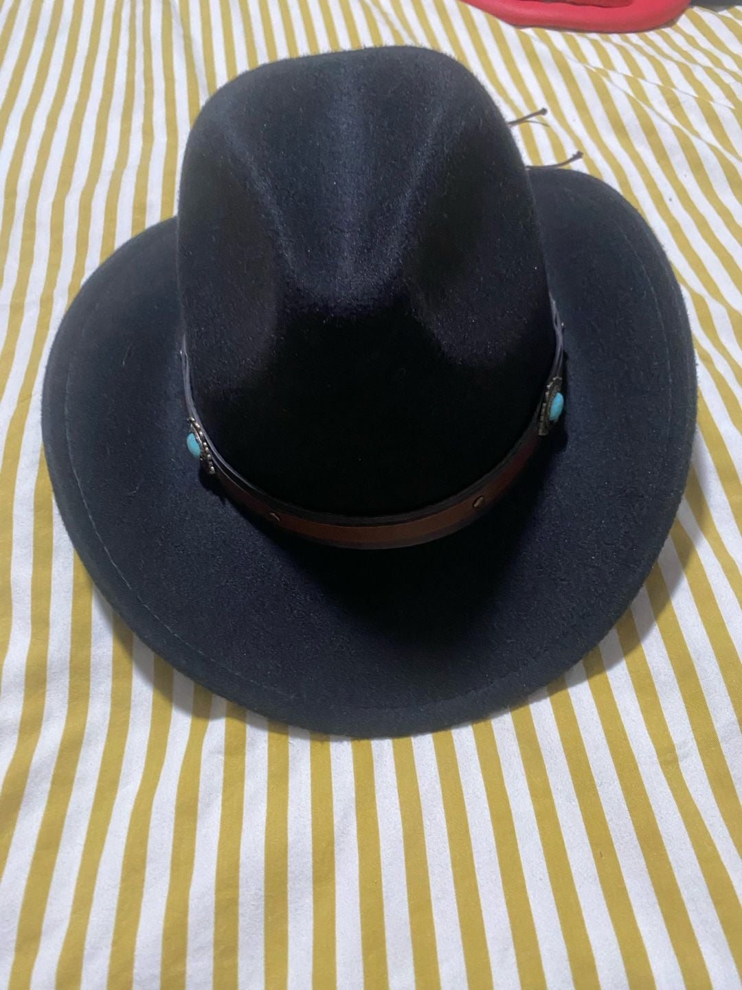 Black Western Fedora Cowboy Hat with Turquoise Concho Band 4