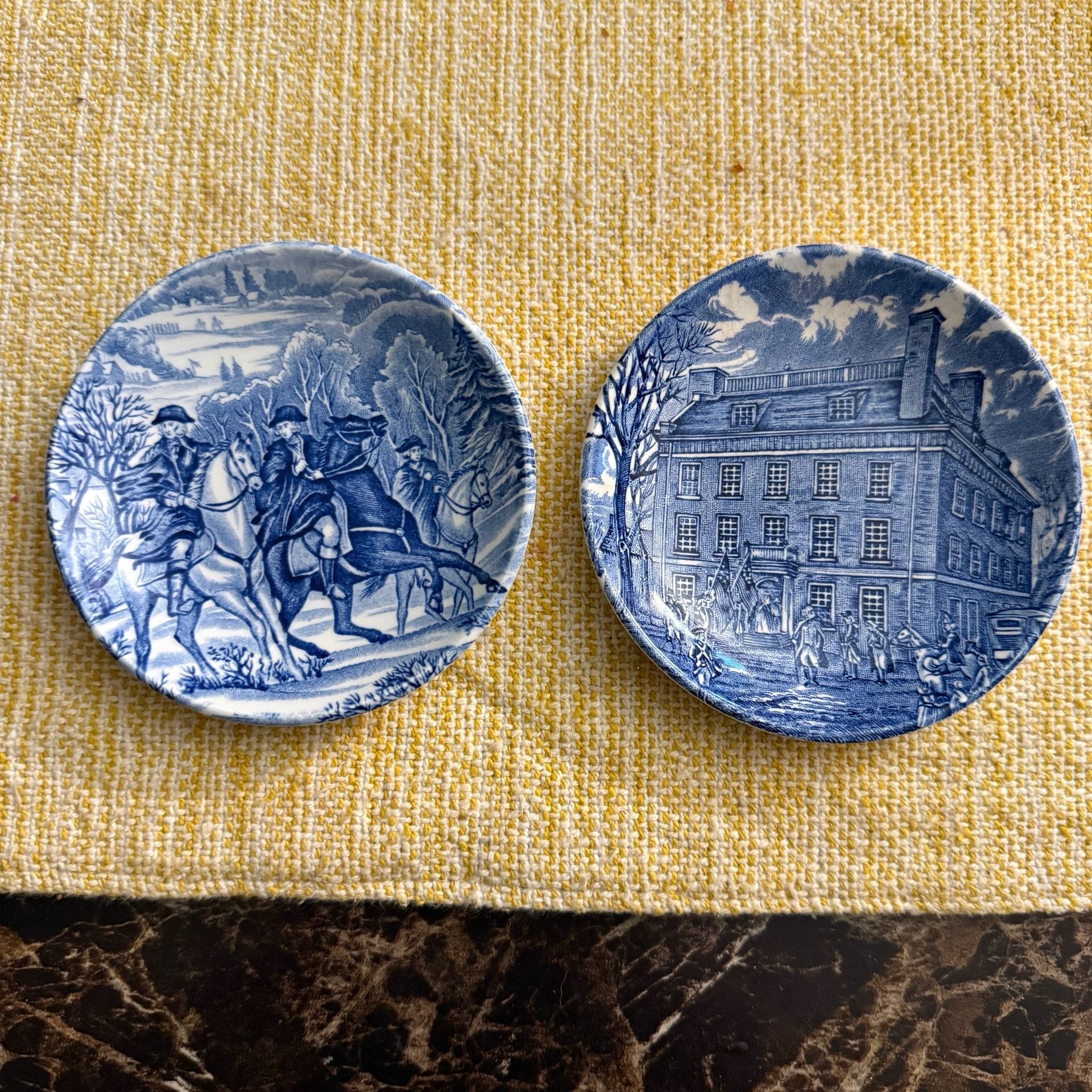 Liberty Blue Historic Colonial Scenes Butter Pat Dishes Set of 2 1