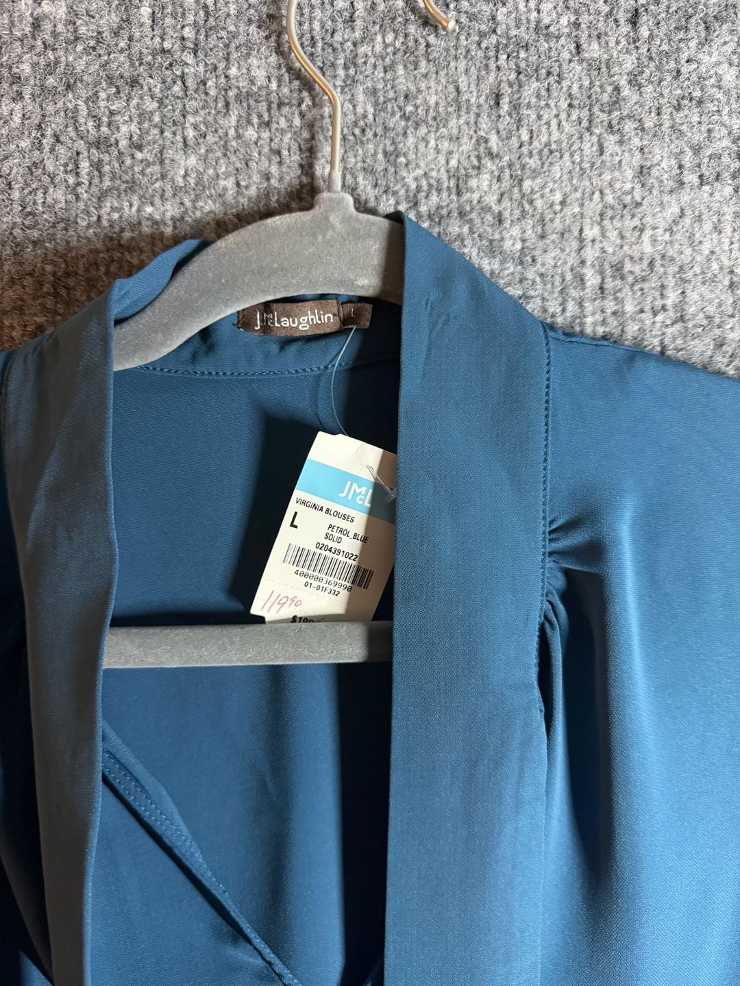 J.McLaughlin Virginia Blouse Size L Petrol Blue Long Sleeve Tie Neck 3