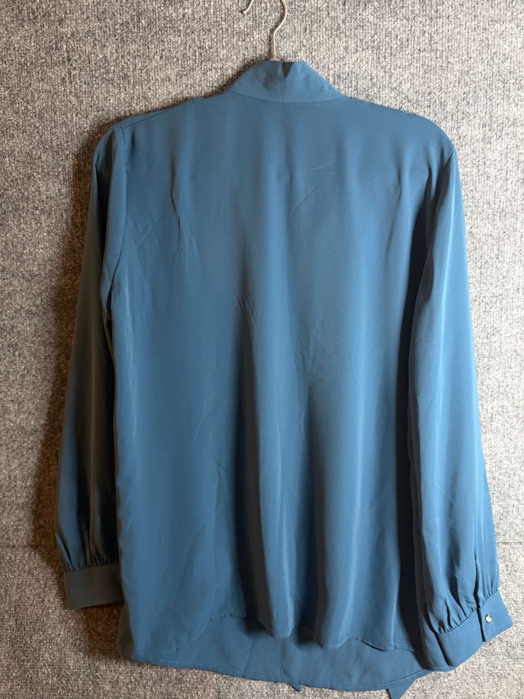 J.McLaughlin Virginia Blouse Size L Petrol Blue Long Sleeve Tie Neck 4