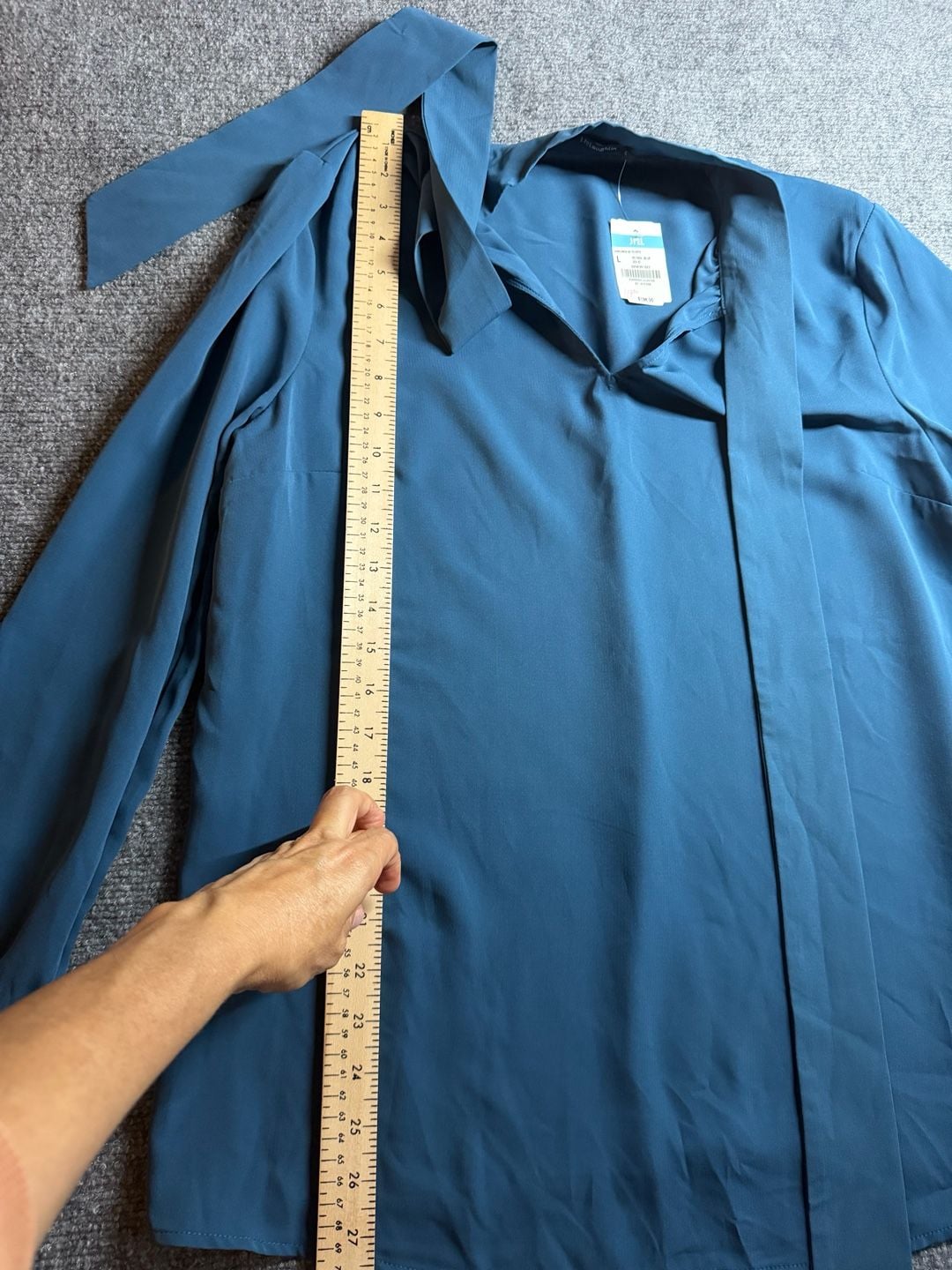 J.McLaughlin Virginia Blouse Size L Petrol Blue Long Sleeve Tie Neck 7