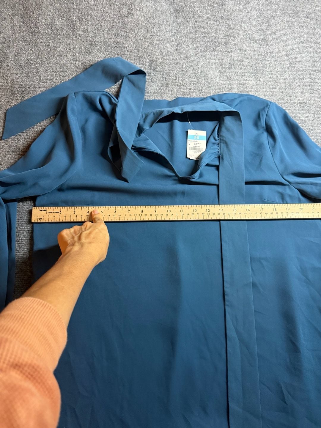 J.McLaughlin Virginia Blouse Size L Petrol Blue Long Sleeve Tie Neck 8