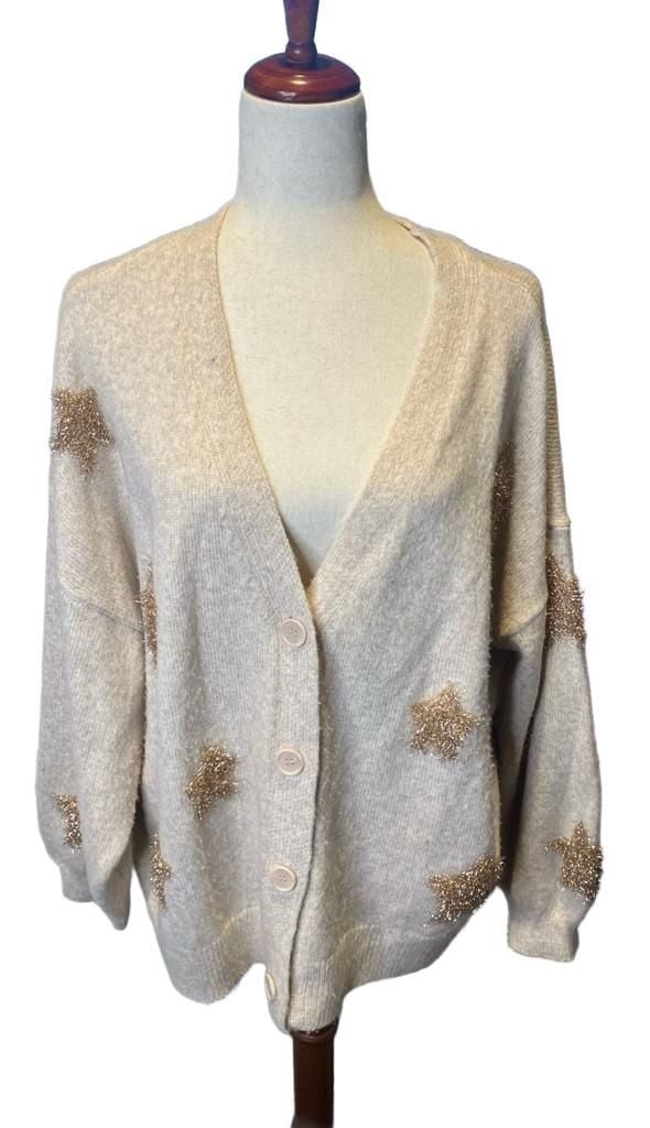 Maurices Gold Tinsel Star Soft Cozy Cream Buttoned Cardigan ..., 2