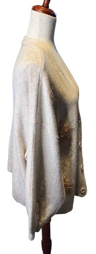 Maurices Gold Tinsel Star Soft Cozy Cream Buttoned Cardigan ..., 3