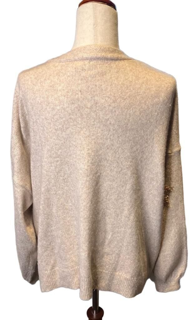 Maurices Gold Tinsel Star Soft Cozy Cream Buttoned Cardigan ..., 4