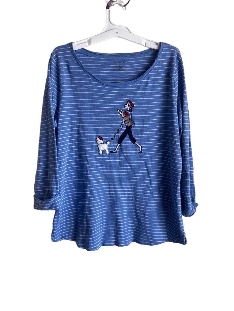 Talbots Striped Parisian Woman & Poodle Top Size M 2
