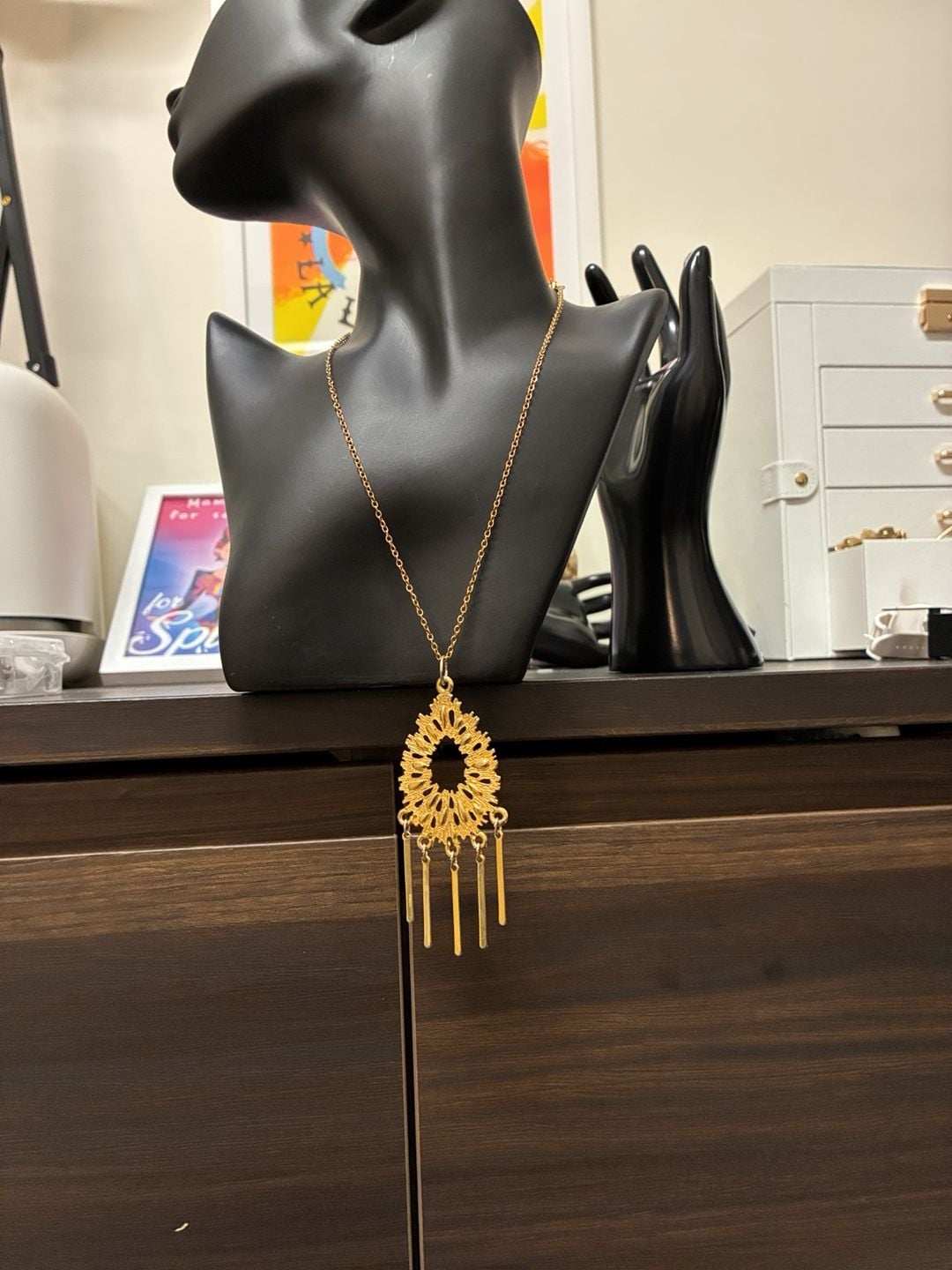 Upcycled Vintage 1970s Gold Tone Boho Ornate Pendant Necklace 2