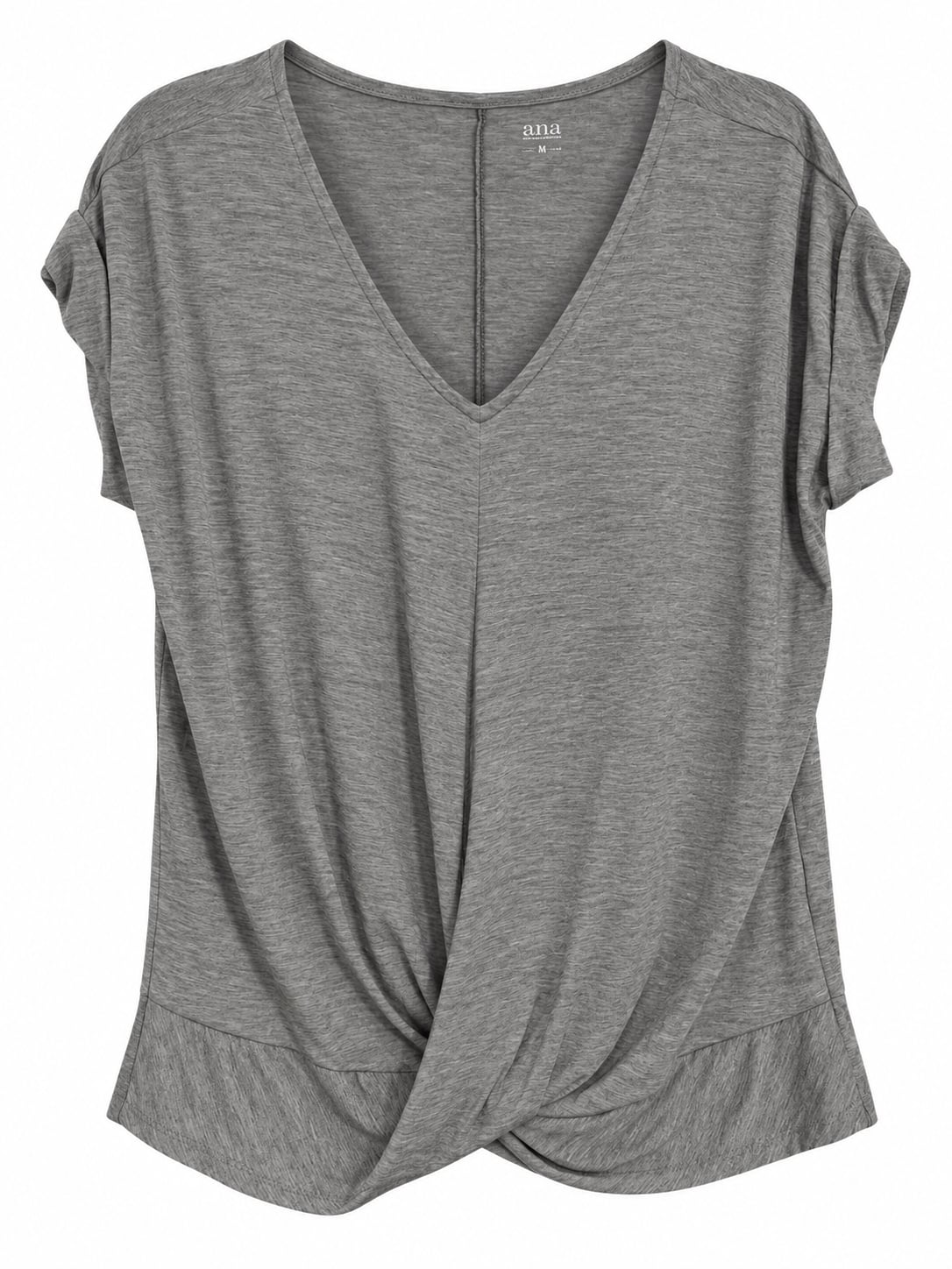 NWT- a.n.a V-Neck Twist Front T-Shirt Size M Gray Rayon Blend 3