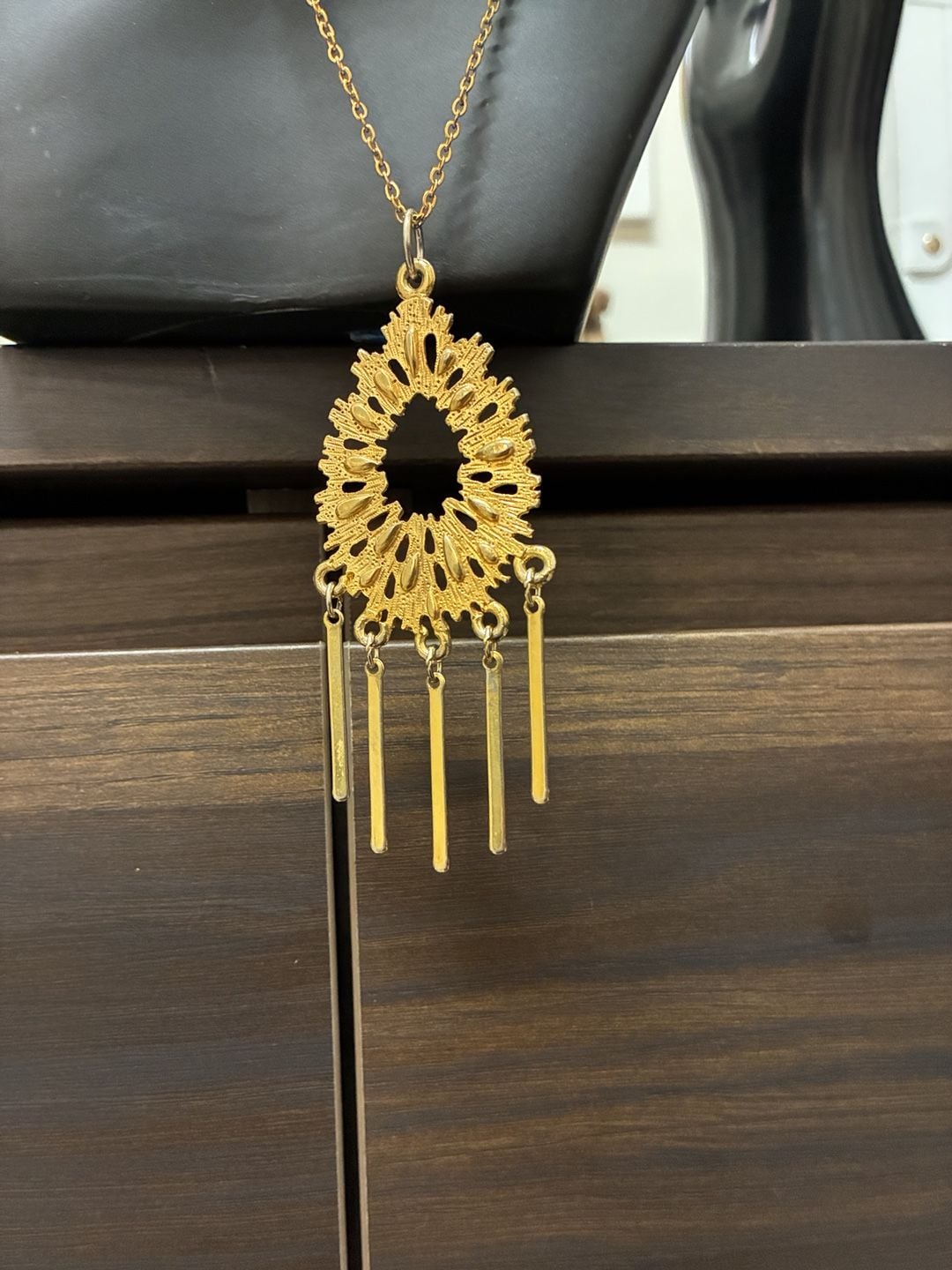 Upcycled Vintage 1970s Gold Tone Boho Ornate Pendant Necklace 3